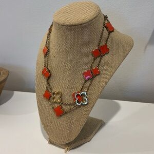 Large gold and orange clover necklace